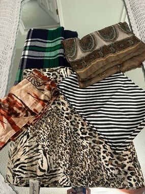 Vintage Assorted Patterned Scarves - Animal Print, Stripes, Plaid & Paisley